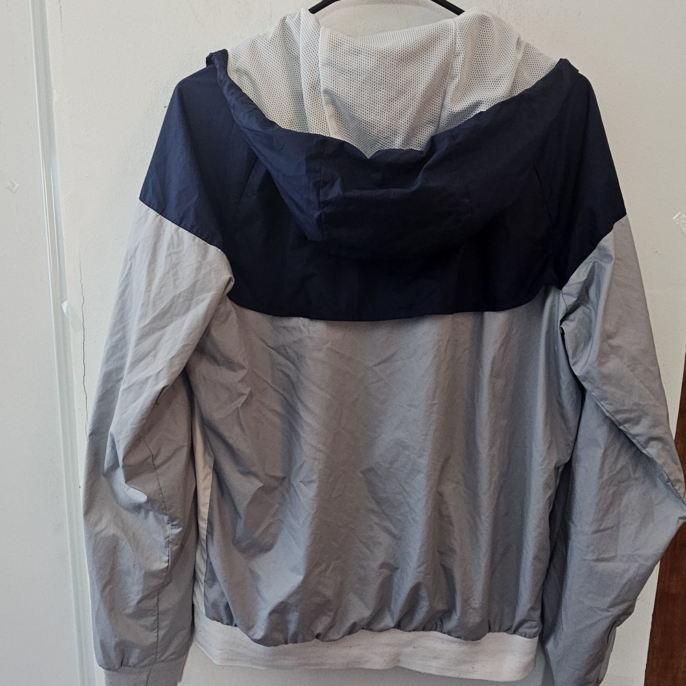 Nike Windbreaker Jacket Small Navy Gray White Hooded Full Zip Jacket - Picture 5 of 8